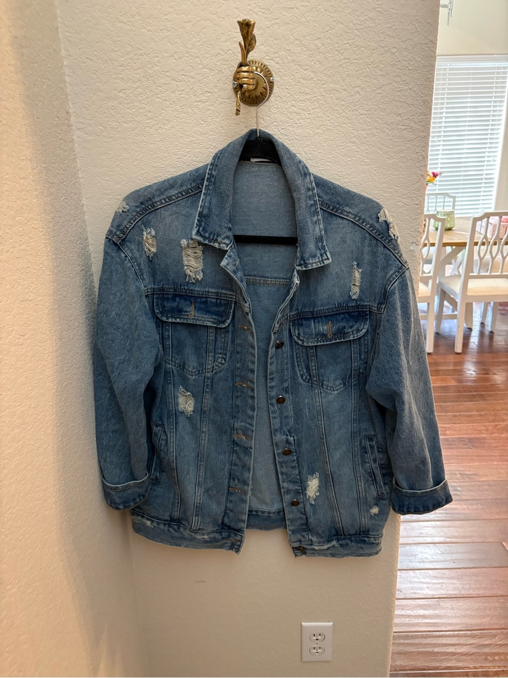 Oversized Distressed Blue Denim Jacket - Picture 1 of 3